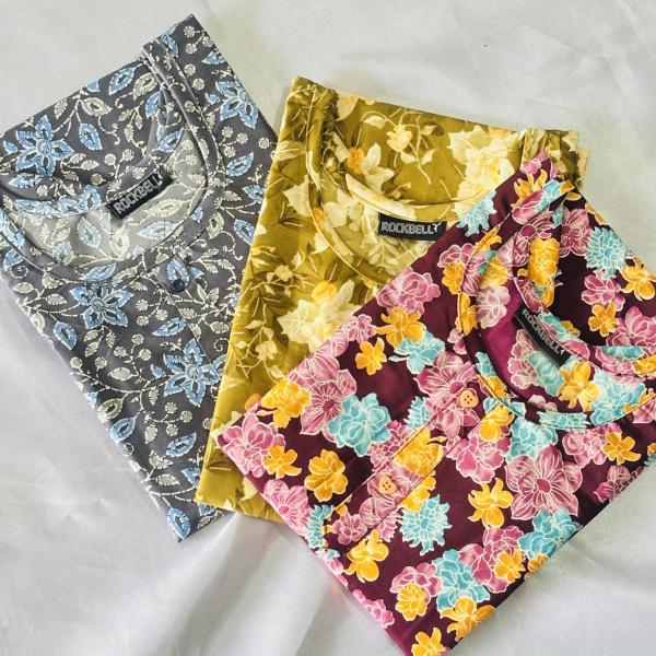 Pack of 3 Multi coloured Slitted Kurti Top for women