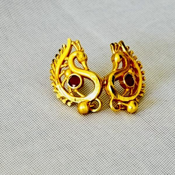 Peacock inspired gold plated ear studs for women